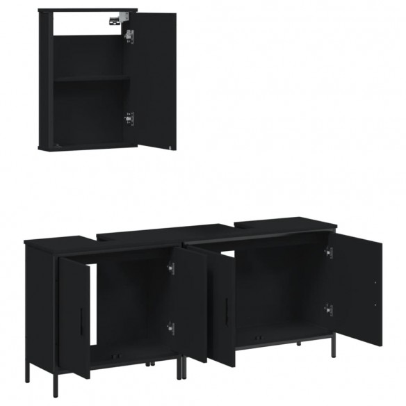 Ensemble de meubles salle de bain 3 pcs noir bois d'ingénierie