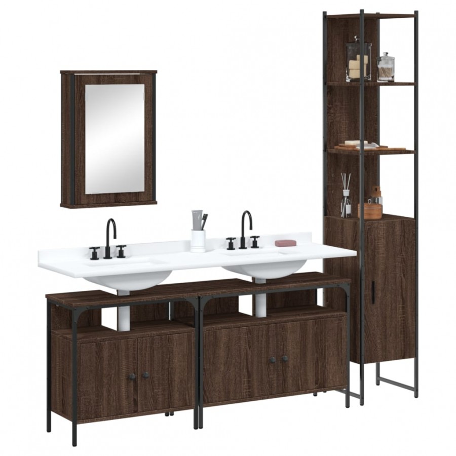 Ensemble de meubles de salle de bain 4 pcs Chêne marron