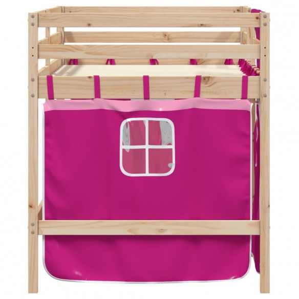 Lit mezzanine enfants et rideaux rose 90x190cm bois pin massif