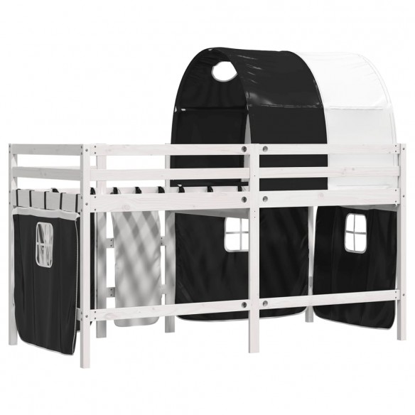 Lit mezzanine enfants et tunnel blanc/noir 90x190 cm pin massif