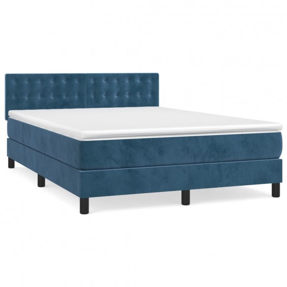 Cadre de lit et matelas Bleu foncé 140x190cm Velours