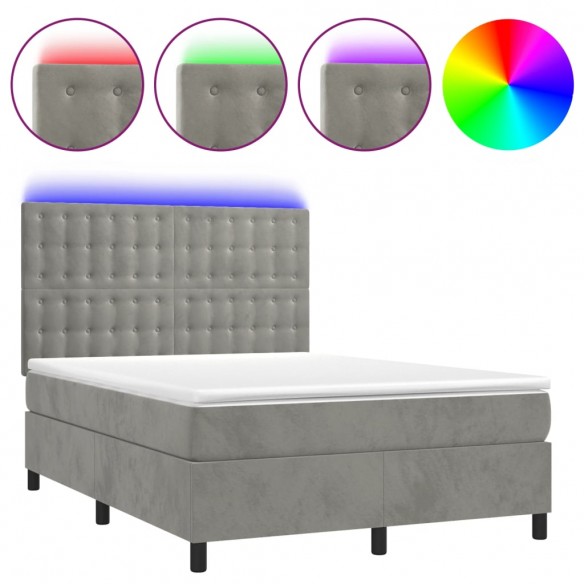 Cadre de lit matelas et LED Gris clair 140x190 cm