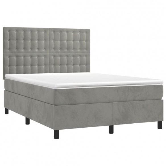 Cadre de lit matelas et LED Gris clair 140x190 cm