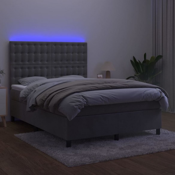 Cadre de lit matelas et LED Gris clair 140x190 cm