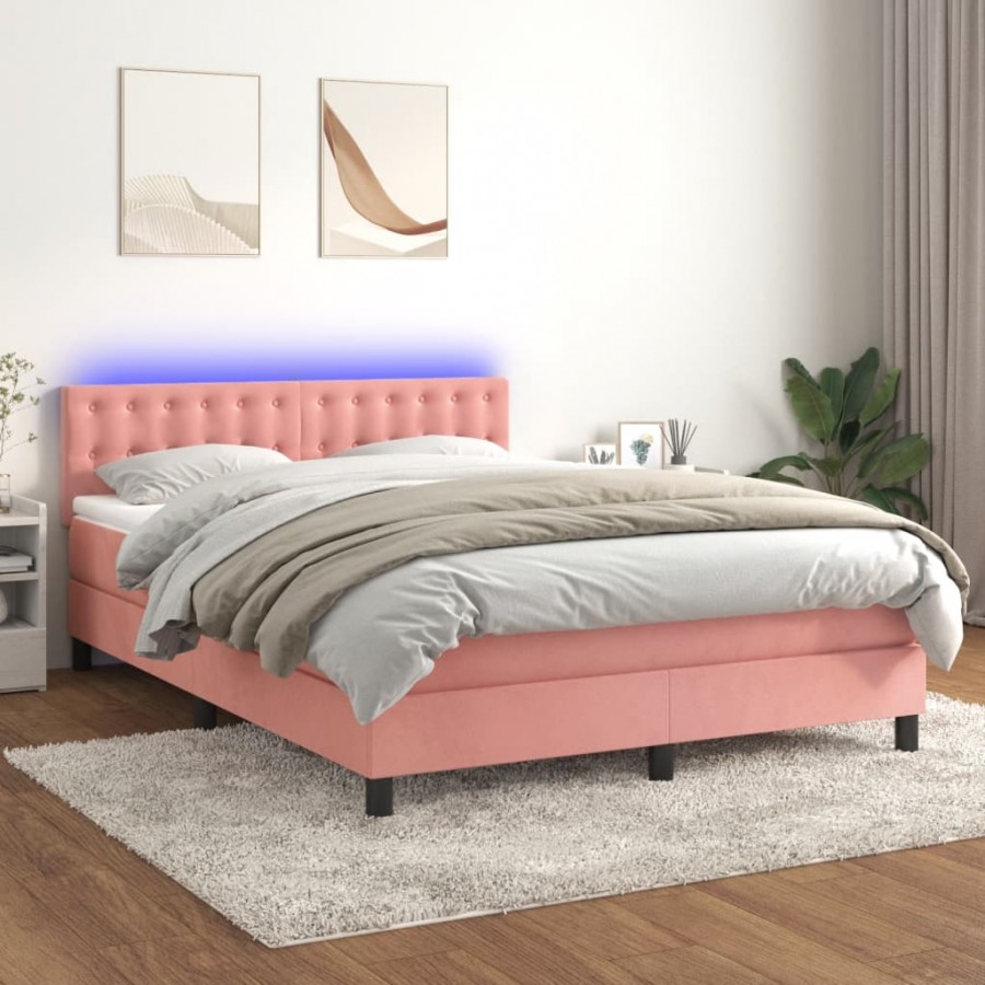 Cadre de lit avec matelas et LED Rose...