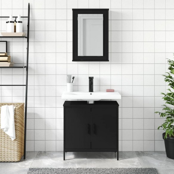 Ensemble de meubles salle de bain 2 pcs noir bois d'ingénierie