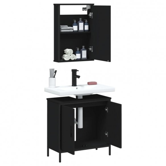 Ensemble de meubles salle de bain 2 pcs noir bois d'ingénierie