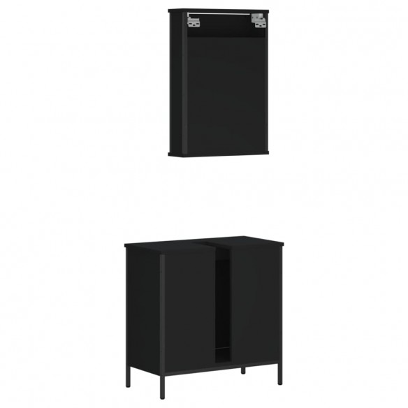 Ensemble de meubles salle de bain 2 pcs noir bois d'ingénierie