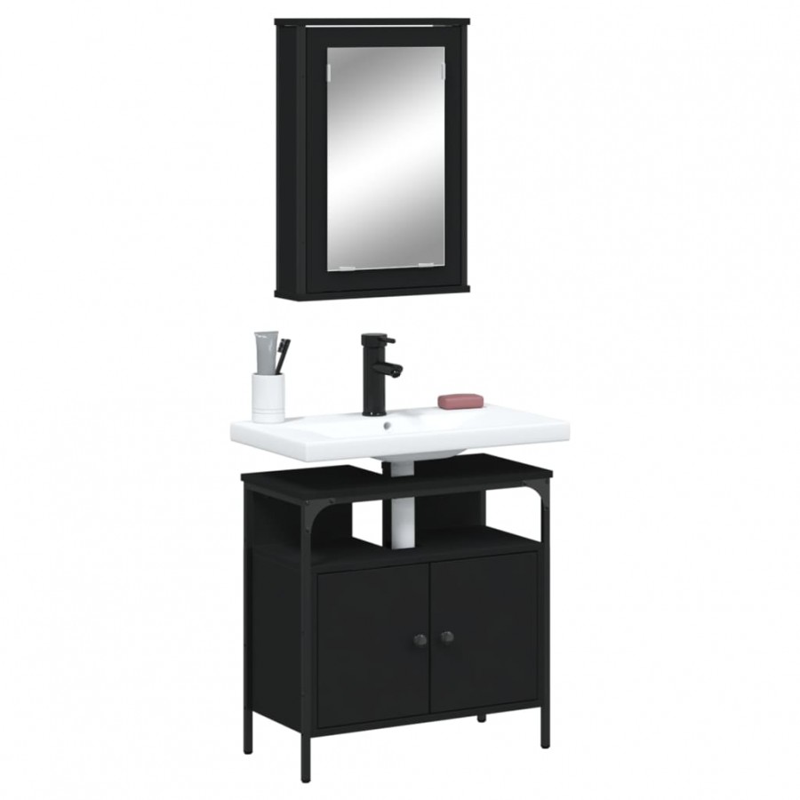 Ensemble de meubles salle de bain 2 pcs noir bois d'ingénierie