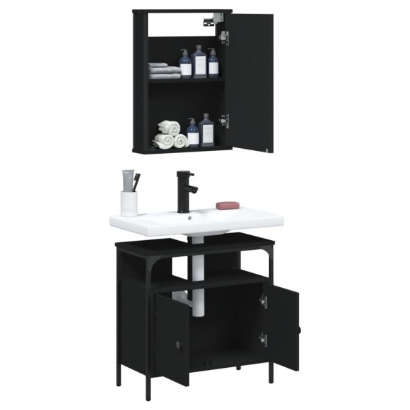 Ensemble de meubles salle de bain 2 pcs noir bois d'ingénierie