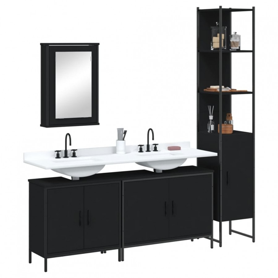 Ensemble de meubles salle de bain 4 pcs noir bois d'ingénierie