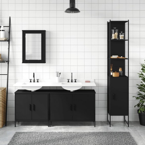 Ensemble de meubles salle de bain 4 pcs noir bois d'ingénierie