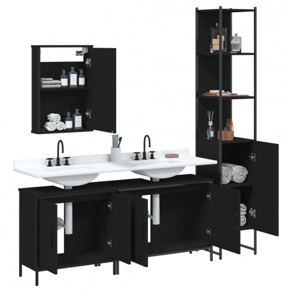 Ensemble de meubles salle de bain 4 pcs noir bois d'ingénierie