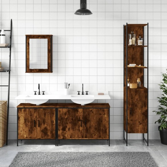 Ensemble de meubles de salle de bain 4 pcs Chêne fumé Bois