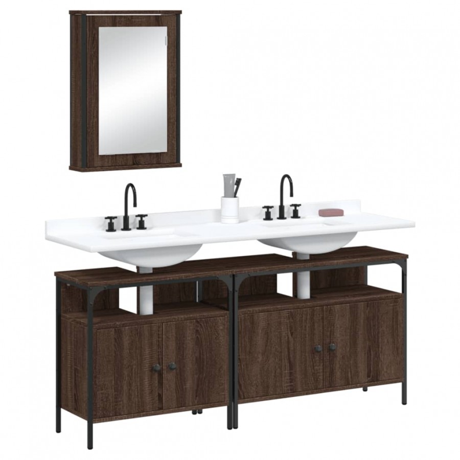 Ensemble de meubles de salle de bain 3 pcs Chêne marron