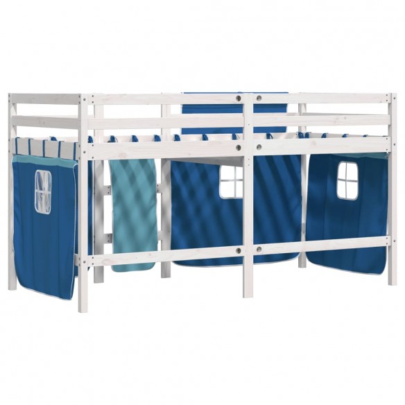 Lit mezzanine enfants et rideaux bleu 80x200cm bois pin massif