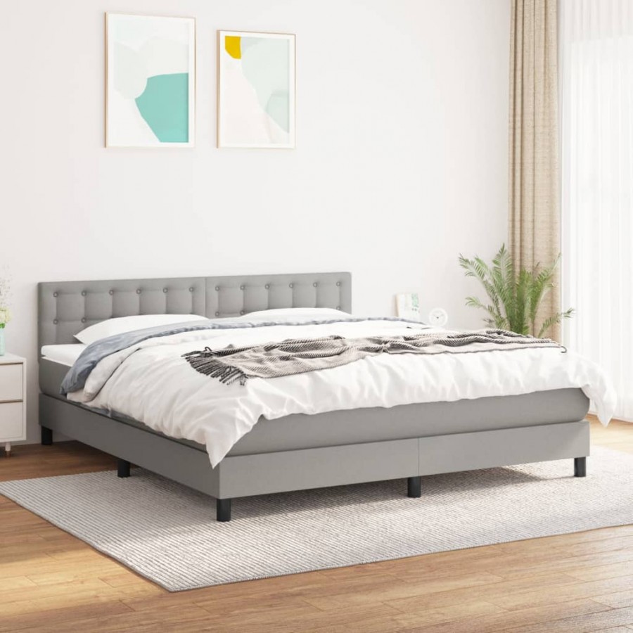 Cadre de lit avec matelas Gris clair 160x200cm Tissu