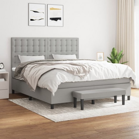 Cadre de lit avec matelas Gris clair 160x200cm Tissu