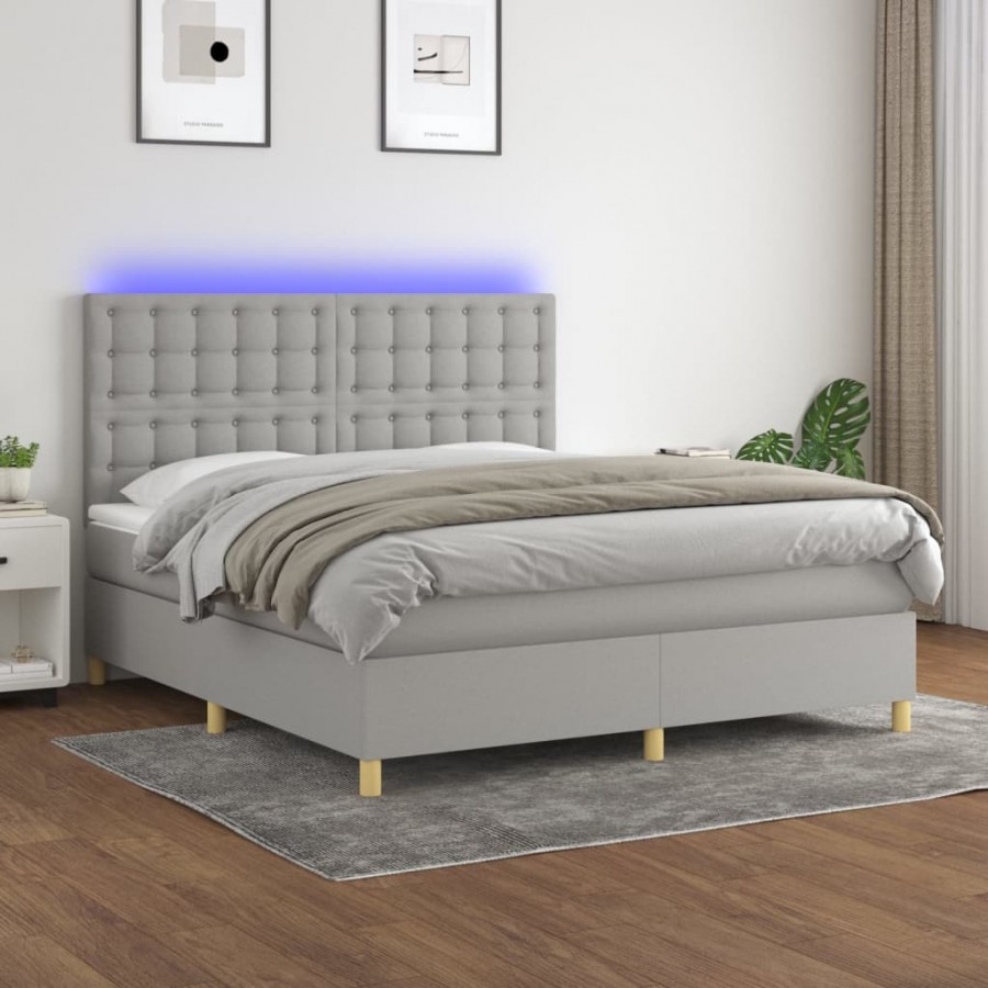 Cadre de lit matelas et LED Gris clair 160x200 cm