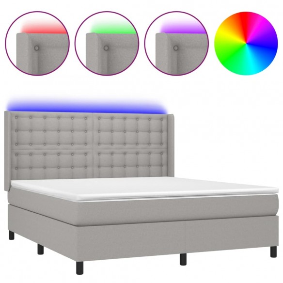 Cadre de lit matelas LED Gris clair 160x200 cm Tissu