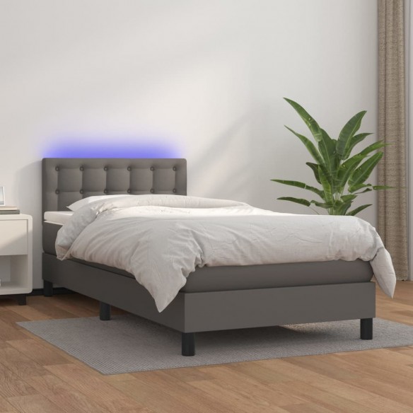 Cadre de lit avec matelas et LED Gris 100x200 cm