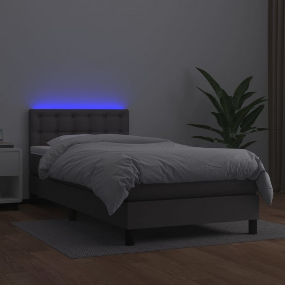 Cadre de lit avec matelas et LED Gris 100x200 cm