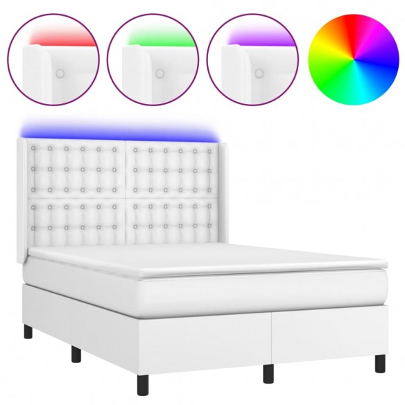 Cadre de lit matelas LED Blanc 140x200 cm Similicuir