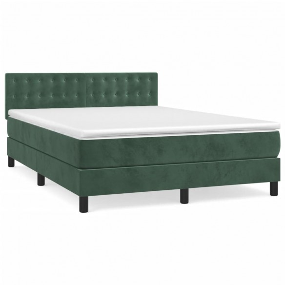 Cadre de lit et matelas Vert foncé 140x200cm Velours