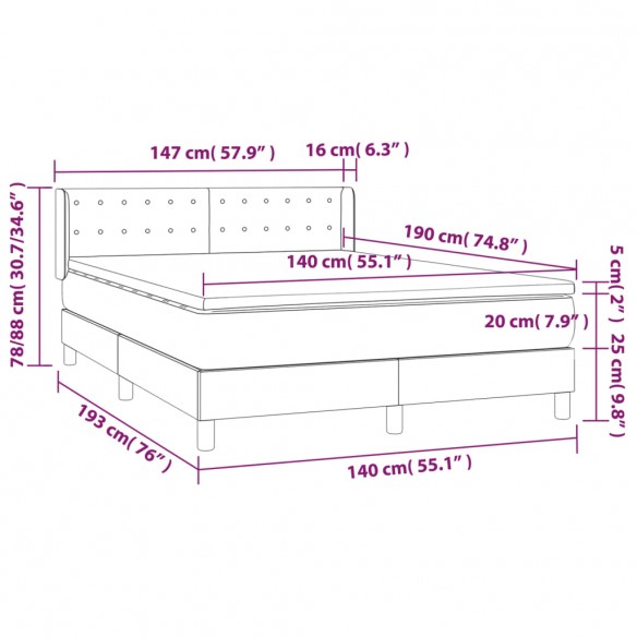 Cadre de lit avec matelas Noir 140x190 cm Velours