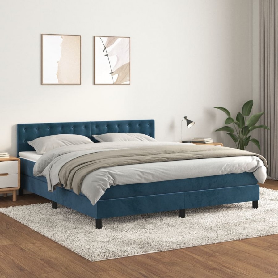 Cadre de lit et matelas Bleu foncé 160x200cm Velours