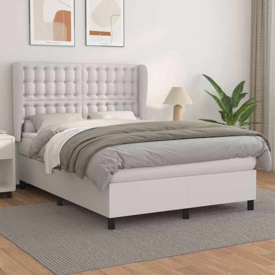 Cadre de lit avec matelas Blanc 140x200cm Similicuir