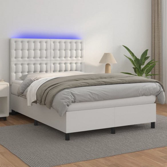 Cadre de lit avec matelas et LED Blanc 140x200 cm