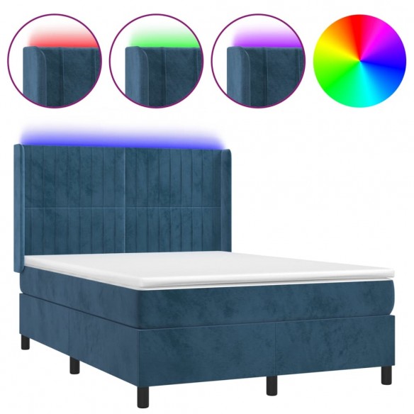 Cadre de lit matelas et LED Bleu foncé 140x200 cm