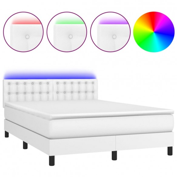 Cadre de lit avec matelas et LED Blanc 140x190 cm