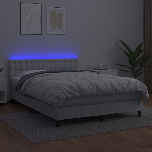 Cadre de lit avec matelas et LED Blanc 140x190 cm