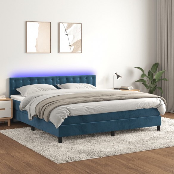 Cadre de lit matelas et LED Bleu foncé 160x200 cm