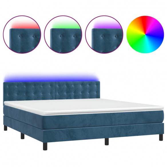 Cadre de lit matelas et LED Bleu foncé 160x200 cm