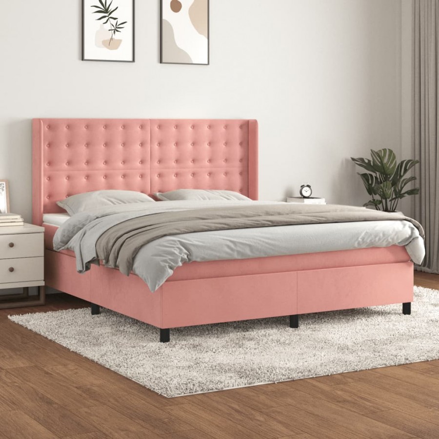 Cadre de lit avec matelas Rose 160x200 cm Velours