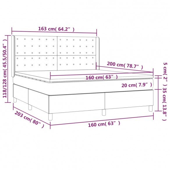 Cadre de lit avec matelas Rose 160x200 cm Velours