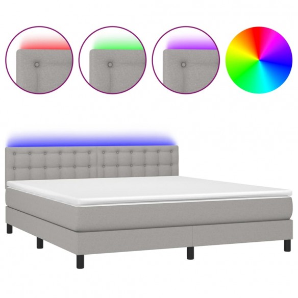 Cadre de lit matelas LED Gris clair 160x200 cm Tissu