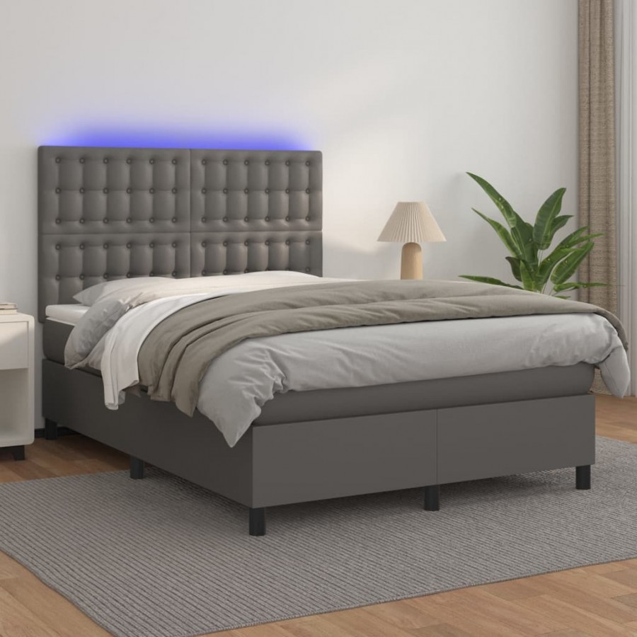 Cadre de lit avec matelas et LED Gris...