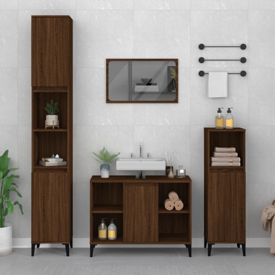 Ensemble de meubles de salle de bain 3 pcs Chêne marron