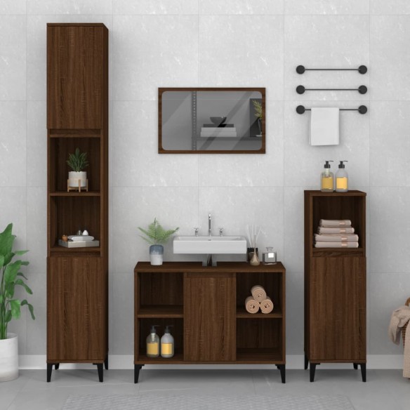 Ensemble de meubles de salle de bain 3 pcs Chêne marron