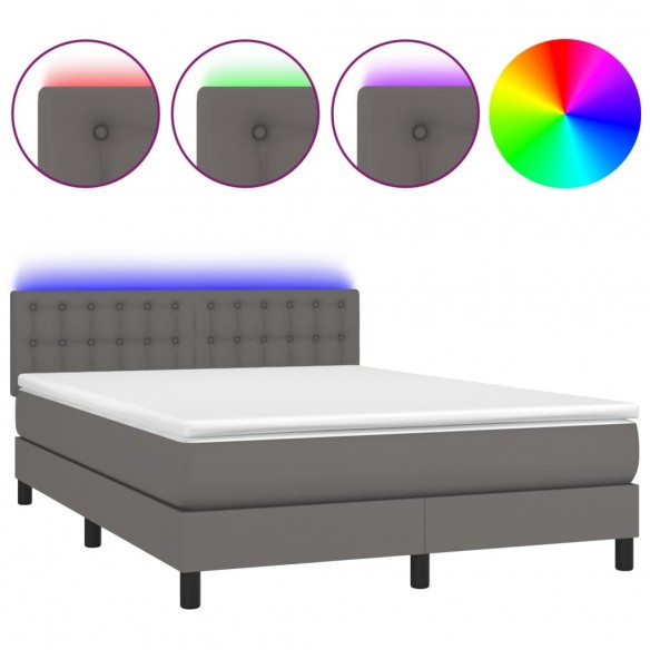 Cadre de lit avec matelas et LED Gris 140x190cm