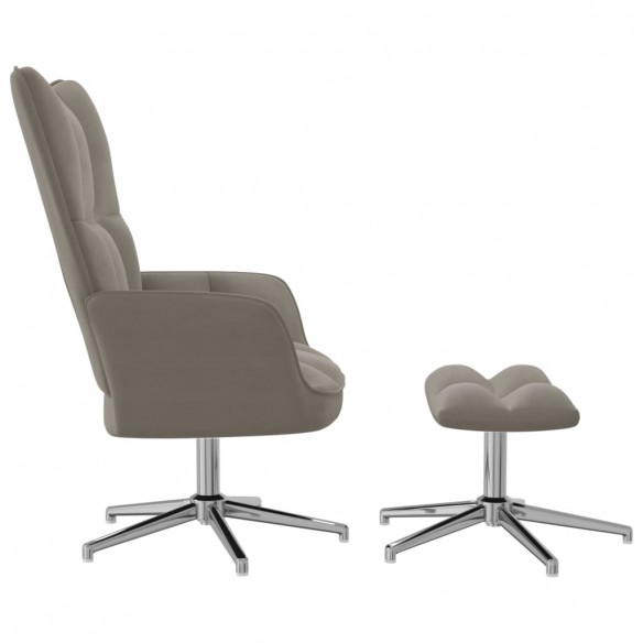 Chaise de relaxation avec repose-pied Gris clair Velours