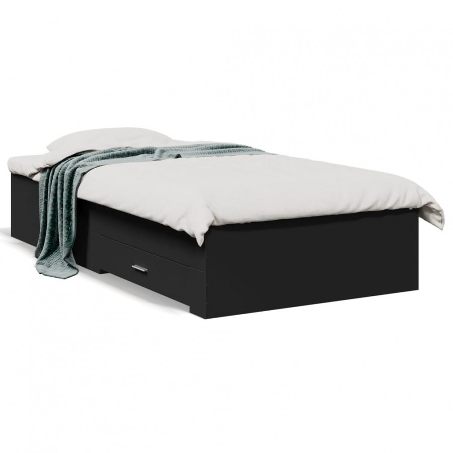 Cadre de lit avec tiroirs noir 75x190...