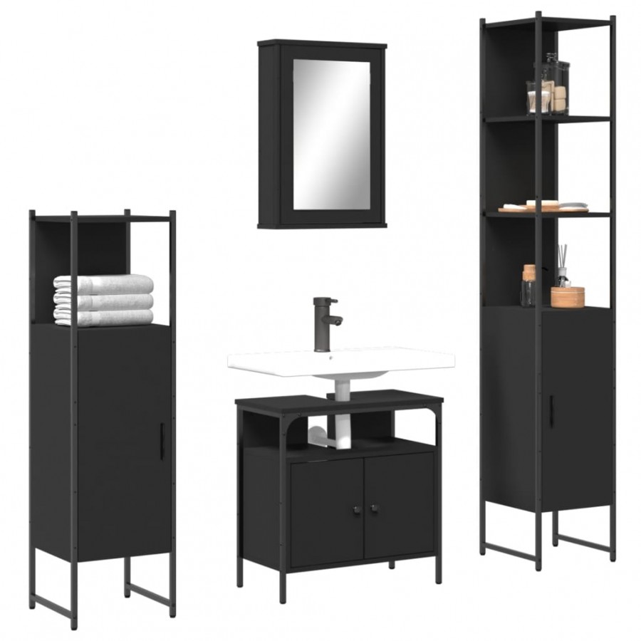 Ensemble de meubles salle de bain 4 pcs noir bois d'ingénierie