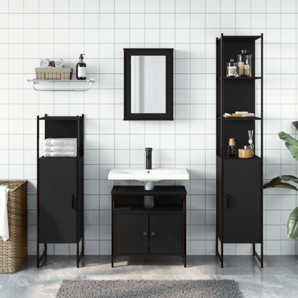 Ensemble de meubles salle de bain 4 pcs noir bois d'ingénierie