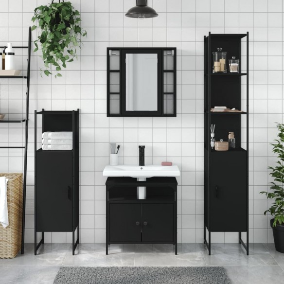 Ensemble d’armoires salle de bain 4 pcs noir bois d'ingénierie