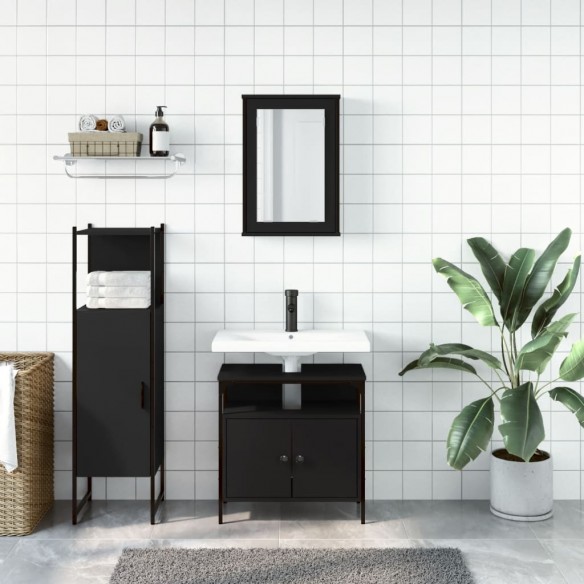 Ensemble de meubles salle de bain 3 pcs noir bois d'ingénierie